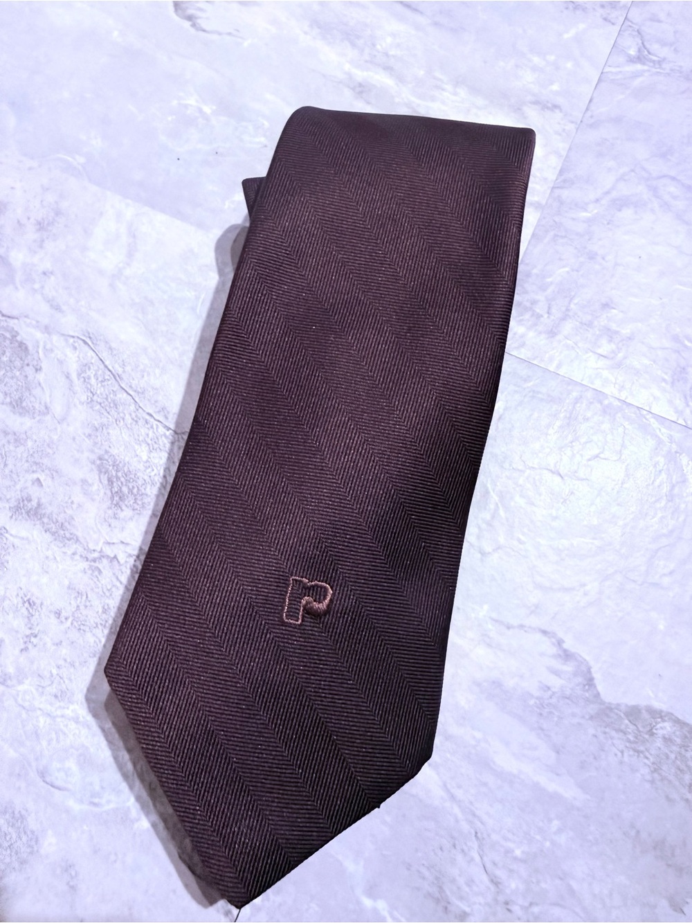 Vintage Paco Rabanne Paris Mens Necktie - Dark Brown Herringbone Luxury Silk Tie